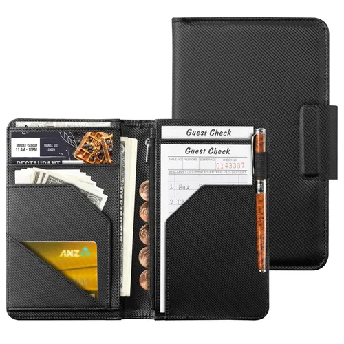 Vista 33 de CoBak Libreta para servidores de alta calidad: organizador de cartera de camarero de 5.12 x 7.91 pulgadas en piel auténtica, con 8 bolsillos