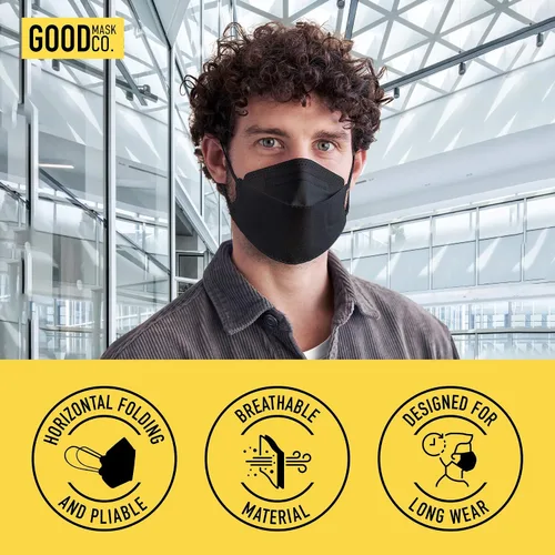 Vista 5 de Good Mask Co. Good Comfort KN95 - Mascarilla facial KN95 desechable, plegable, eficiencia de filtro del 95 %, máscaras faciales cómodas, máscaras