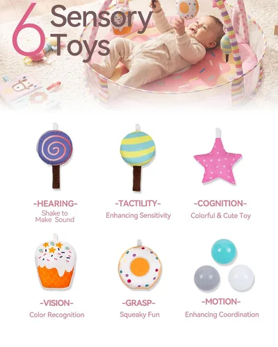 Vista 3 de Alfombra de juego 4 en 1 para bebés y gimnasio de juegos para bebés, tapete de actividades para bebés, tapete de actividades para bebés y niños