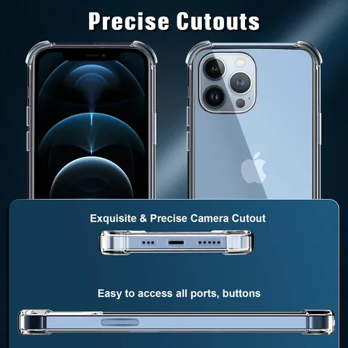 Vista 4 de Funda transparente 5 en 1 para iPhone 12, con 2 protectores de pantalla de vidrio templado HD de dureza 9H + 2 protectores de lente de cámara, funda