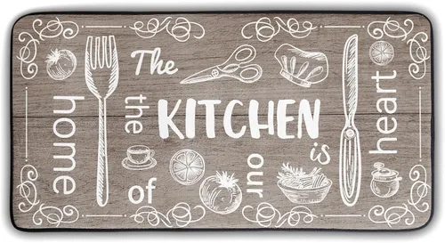 Vista 17 de Tapete de cocina con estampado de tablero de madera para piso, tablones marrones rústicos, acolchado, antifatiga, lavable, tapete de espuma