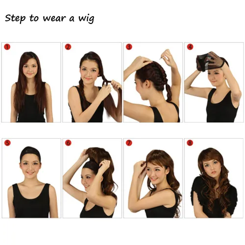 Vista 7 de Peluca corta BERON para hombre y chico, para fiesta temática, peluca con gorro de peluca Marrón oscuro