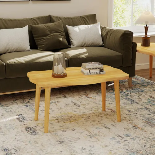 Vista 2 de Funecy Mesa de Café con Galletas Mesa Baja con 4 Patas Sólidas de Madera, Mesa de Piso para Sentarse en el Piso, Almacenamiento y Muebles para Sala