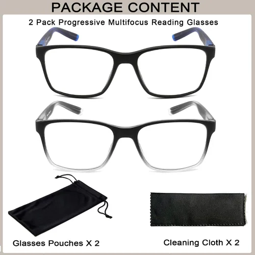 Vista 2 de 2 Pack Progressive Multifocus Reading Glasses for Men,Blue Light Blocking Multifocal Computer Readers