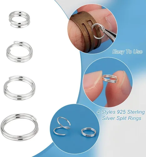 Vista 4 de PH PandaHall 40 anillos divididos, anillos de plata de ley S925, 4 tamaños, doble bucle, pequeño llavero de 4/5/6/0.276 in, anillo de metal redondo