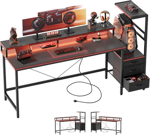 Vista 54 de Mericonia Escritorio de computadora, escritorio de juegos para espacios pequeños, mesa moderna de estilo simple para oficina en casa, mesa de Negro