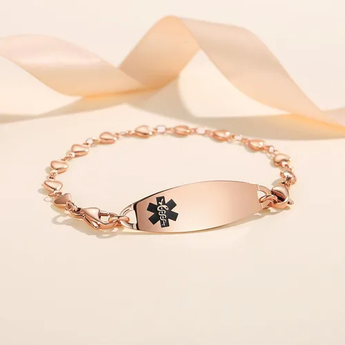 Vista 16 de LinnaLove Pulsera de alerta médica de corazón para mujer, joyería de identificación médica de moda 7-8.5 pulgadas ajustable