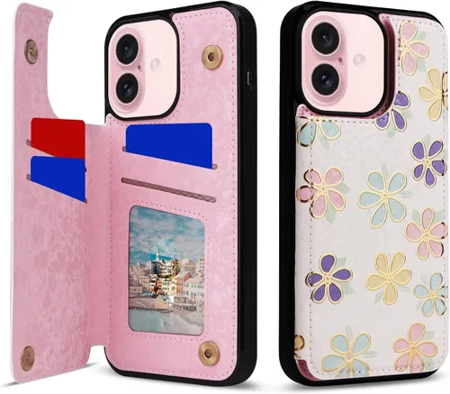 Vista 82 de UEEBAI Funda tipo cartera para iPhone 13 con tarjeteros, piel sintética, diseño floral, función atril, bloqueo RFID, doble cierre magnético, funda
