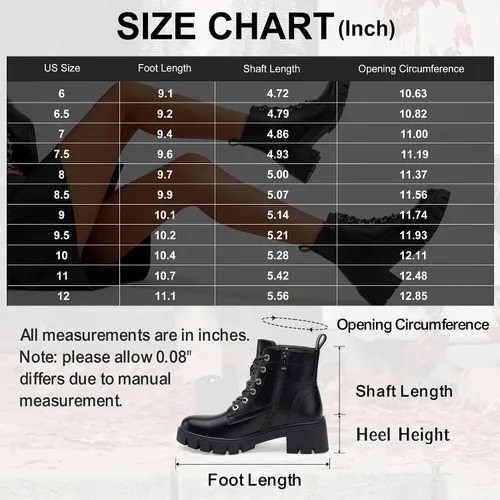 Vista 7 de Vepose Botines de combate 9626 para mujer, plataforma con cordones y tacón grueso con cremallera lateral