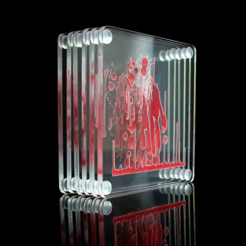 Vista 4 de Juego de 6 posavasos con salpicaduras de sangre de 4 pulgadas, posavasos cuadrados de vidrio acrílico transparente para manualidades