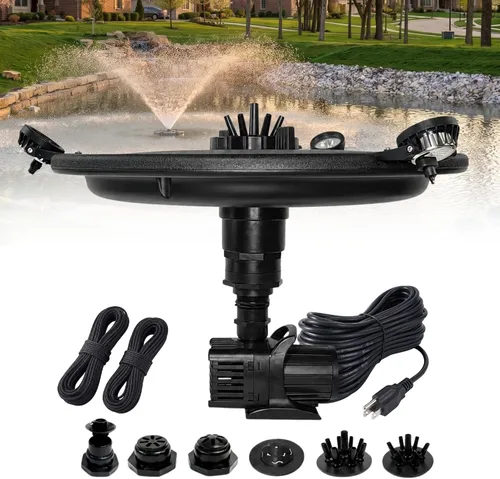 Vista 11 de Fuente flotante y aireador de 1/2 HP para estanques y lagos con cable de 100 pies 6,100 GPH, 9 spray patterns, Color-changing LED lights