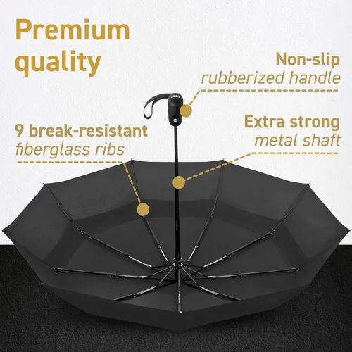 Vista 5 de Windproof Travel Umbrellas for Rain - Lightweight, Strong, Compact with & Easy Auto OpenClose Button for Single Hand Use - Double Vented Canopy for