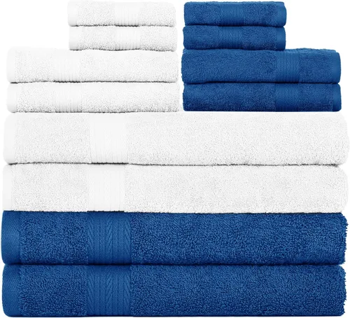 Vista 40 de Ample Decor Juego de 12 toallas de baño de 600 GSM, 100% algodón, 4 toallas de baño, 4 toallas de mano, 4 paños de lavado, absorbentes y suaves