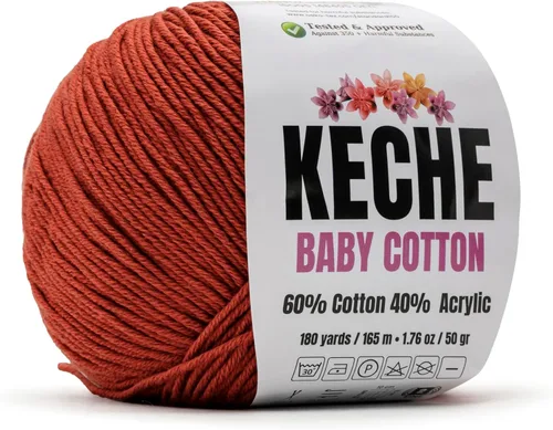 Vista 105 de Keche Hilo de Algodón, 60% Algodón 40% Hilo Acrílico, Hilo de Algodón Suave para Crochet y Tejer, Hilo Amigurumi 1 Madeja/Bola 1.76 Oz (50g) / 180