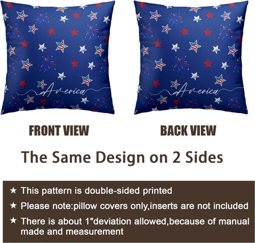 Vista 6 de Juego de 2 fundas de almohada patrióticas para exteriores, diseño de estrellas azules del 4 de julio, 16 x 16 pulgadas, fundas de almohada