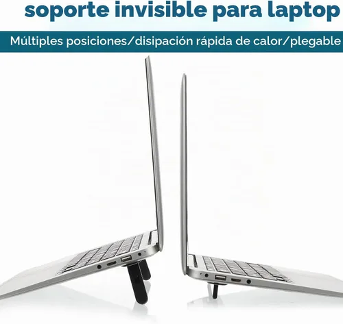 Vista 4 de Soporte elevador de teclado plegable, pies autoajustables para computadora portátil con ángulos duales, soporte para computadora pequeño, elevador
