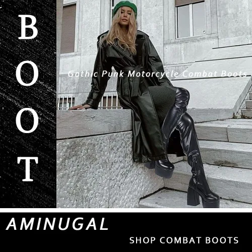Vista 2 de AMINUGAL Womens Over The Knee Boots Platform Chunky Block High Heel Round Toe Zip Tight High Boots Gothic Punk Motorcycle Combat Boots