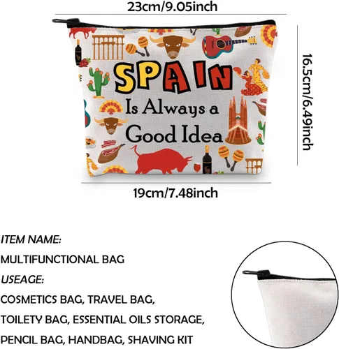 Vista 2 de WCGXKO España amante regalo viaje a España regalo España es siempre una buena idea cremallera bolsa cosméticos bolsa, España, Cremallera
