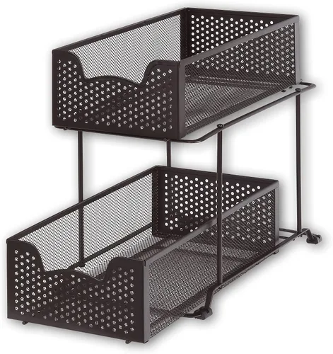 Vista 5 de Simple Houseware - Cajón organizador de cesta deslizante de 2 niveles, bronce