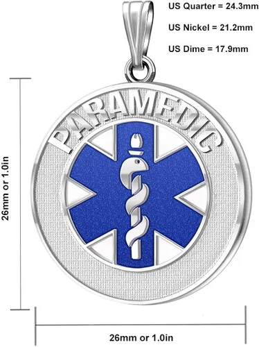 Vista 4 de Collar con colgante de medalla de alerta médica de plata de ley 925 de 1.024in, 3