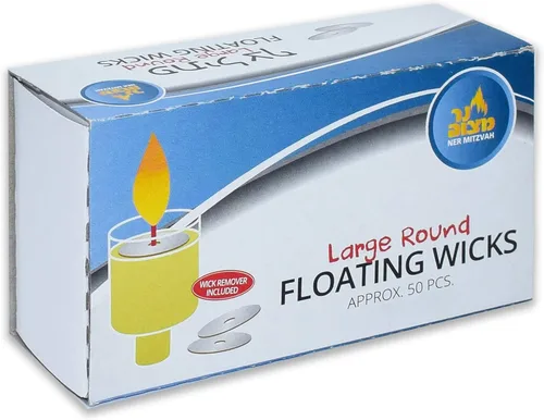 Vista 4 de Ner Mitzvah Mechas flotantes redondas, mechas de algodón grandes y soportes de disco de corcho para tazas de aceite, pinzas adicionales