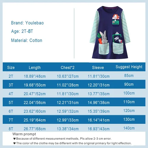 Vista 7 de Youlebao Ropa de manga larga para niñas pequeñas, vestidos de otoño e invierno para niñas de 2 a 7 años