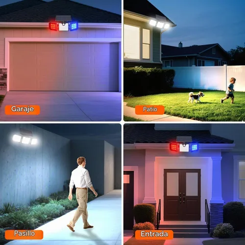 Vista 8 de Aolyty Luces solares con sensor de movimiento, luces estroboscópicas solares impermeables IP65, luces de pared estroboscópicas - Blanco