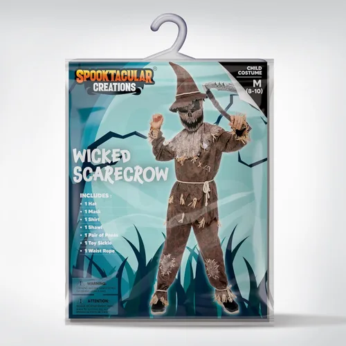 Vista 6 de Spooktacular Creations Disfraz de espantapájaros de Halloween para niños, disfraz de espantapájaros para juegos de rol