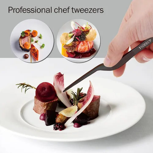 Vista 5 de Pinzas compensadas de cocina de precisión de acero inoxidable negro de 8 pulgadas, para cocinar estilo de diseño de alimentos