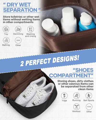 Vista 5 de Mochila de gimnasio negra para mujeres y hombres, bolsa impermeable para pista de gimnasio con compartimento expandible para zapatos, ligera, mini
