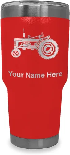 Vista 18 de LaserGram Vaso aislado al vacío de 20 onzas, Old Farm Tractor, grabado personalizado incluido (negro)