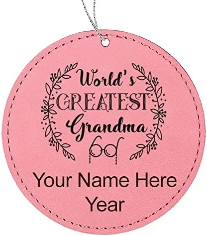 Vista 3 de LaserGram Personalized Christmas Ornament, World's Greatest Grandma, Faux Leather, Custom Laser Engraved Gift Idea (Round Shape, Black with Gold)