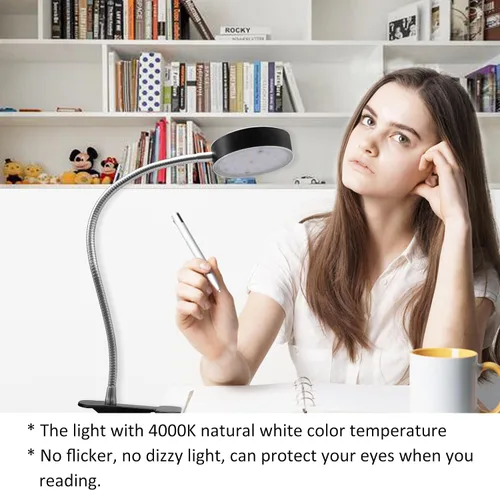 Vista 8 de Lámpara de escritorio LED con clip, con interruptor, cuello de cisne flexible de 19.25 pulgadas 4.5W 260LM, 4000K blanco frío, cable de 65