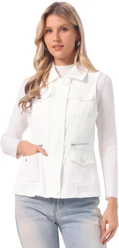 Vista 18 de Allegra K Chaleco de viaje para mujer con bolsillos, chaleco utilitario cargo sin mangas de verano Negro