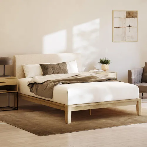 Vista 12 de Nectar Base de cama y cabecera de plataforma de bambú, natural, tamaño King, patas de soporte central flotantes, altura de 12 pulgadas, fácil