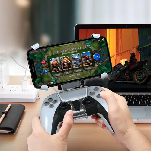 Vista 6 de DOBE PS5 Controller Mobile Gaming Clip for Playstation 5 Dualsense Controller Remote Play Mobile Phone Holder Clamp Adjustable Phone Mount Clip