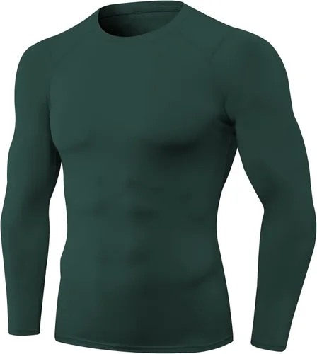 Vista 5 de 3 Pack Men's Athletic Long Sleeve Compression Shirts Base-Layer Quick Dry Workout T Shirts Football Running Tops