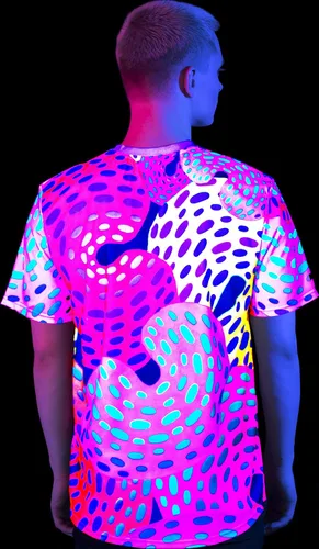 Vista 4 de aofmoka - Camiseta ultravioleta hecha a mano, reactiva a luz negra, con impresión decorativa