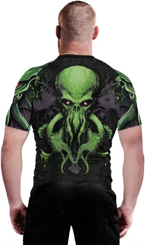 Vista 5 de Cthulhu - Camisa de compresión para hombre, manga corta, capa base, protección contra erupciones, adecuada para BJJ MMA Grappling
