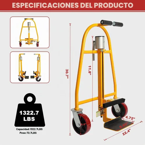 Vista 3 de Juego de herramientas manuales para mover muebles (juego de 2), carrito móvil resistente, capacidad de 1300 libras, altura de elevación de 12