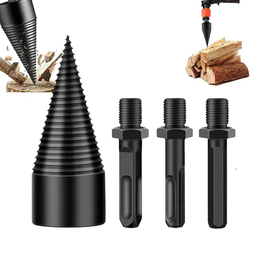 Vista 7 de HUHAO Juego de brocas divisoras de troncos para leña con diseño desmontable, cono de tornillo de división de madera resistente, 2 brocas