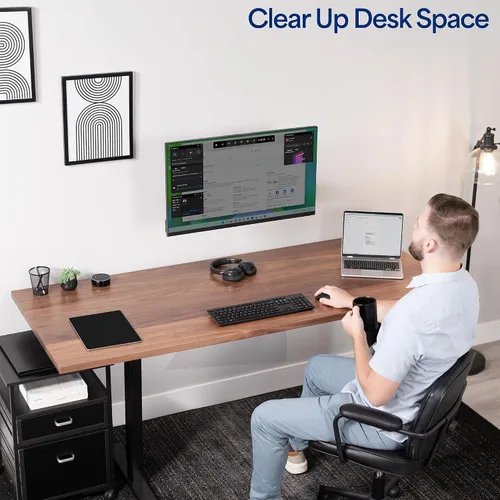 Vista 5 de VIVO Soporte de pared para monitor único con brazo neumático ajustable en altura, articulación de movimiento completo, se adapta a pantalla de 17 a