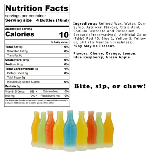 Vista 2 de SweetGourmet Botellas de caramelo de cera con relleno de bebidas, sabores de frutas surtidos, bolsa de 1 libra