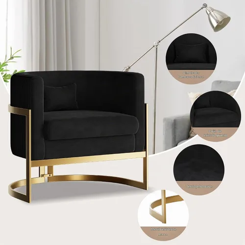 Vista 5 de Silla Decorativa de Terciopelo Dorado Silla Moderna de Barril Sillas Tapizadas con Brazos para Dormitorio, Sala de Estar, Sofá, Sillas de Club