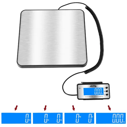 Vista 3 de Báscula digital postal de envío ACTECK, 208,6 kg x 0,45 g de alta precisión con plataforma de acero inoxidable, retroiluminación LCD, cuatro modos