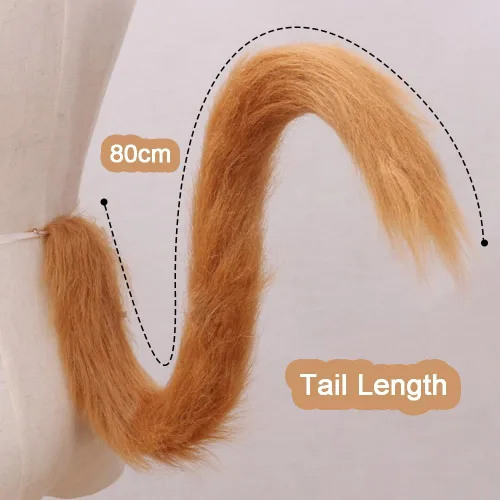 Vista 3 de ILUFAM Cola de gato para cosplay de 31.5 pulgadas de largo, cola de animal de felpa esponjosa para adultos y niños, fiesta de Halloween, accesorios