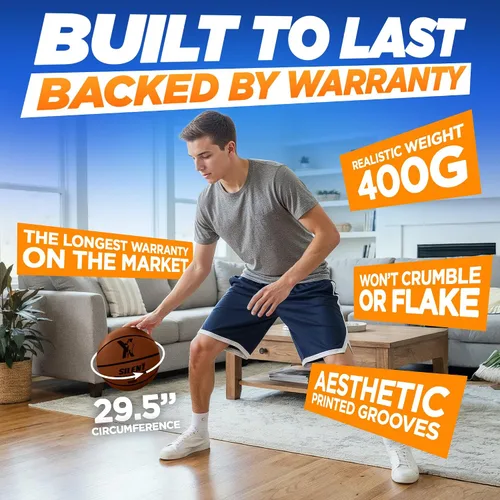 Vista 7 de YGA Silent Basketball Size 7 (29.5"): Grooved Airless Indoor Basketball with Upgraded 95% Bounce - Ultra Quiet Basketball for Dribbling Indoor