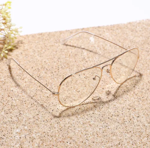Vista 7 de AZORB Lentes clásicos de aviador transparentes para mujeres y hombres, lentes sin receta con marco de metal UV 400, lente de protección UV 2.283in