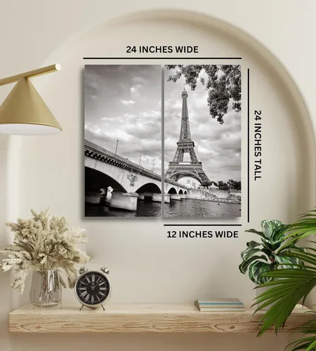 Vista 2 de París - Lienzo decorativo para pared, juego de 2 piezas, impresiones decorativas de varios paneles divididos, imagen de la torre Eiffel en blanco