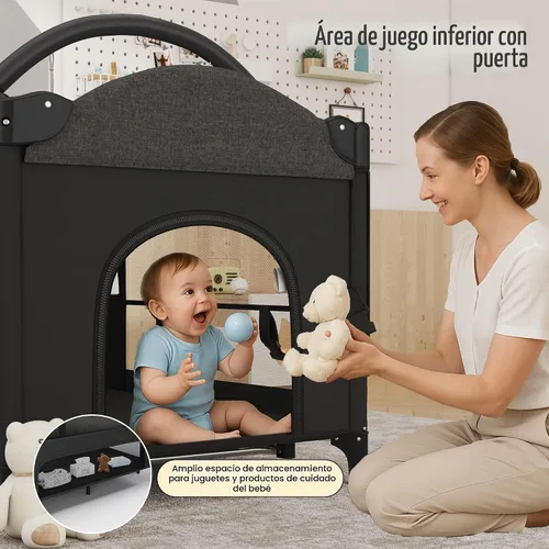 Vista 6 de Cuna de bebé de 5 en 1 para poner junto a la cama con tubo de columpio que se convierte en cuna, cuna con colchón, cambiador de pañales desmontable